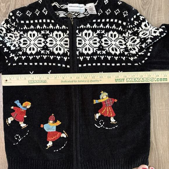 VTG Alfred Dunner Cardigan Sweater Ice Skaters Winter Christmas Fair Isle M Pet - Picture 3 of 8